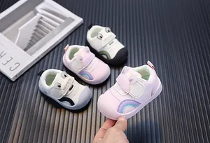 Detail of breathable mesh toddler shoes with soft soles for kids aged 1-5 years