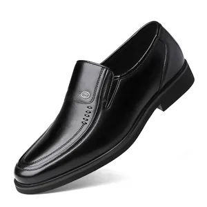 Classic black men's business leather loafers with elegant slip-on design and round toe