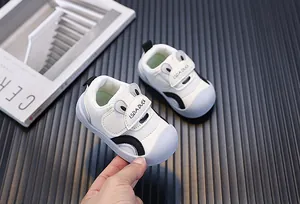Detailed view of breathable mesh toddler walking shoes with soft sole and velcro