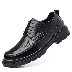 Schwarze Herren-Derby-Schuhe aus Leder mit Brogue-Lochmuster für Business und Freizeit