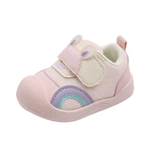 Pink breathable mesh toddler walking shoes with cute bunny ears for baby girls style