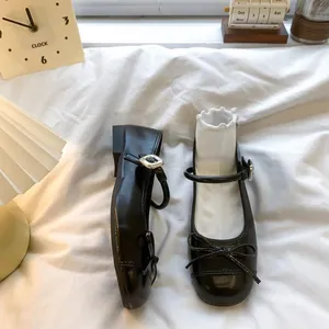 Franse stijl meisjes zwarte Mary Jane lakschoenen met strik en zilveren gesp