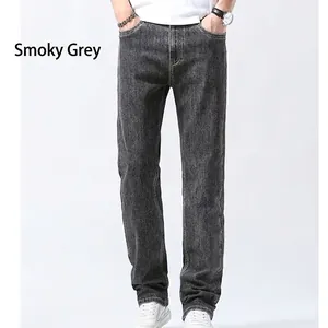 Men's ash grey straight leg denim jeans with thin breathable fabric for summer wear