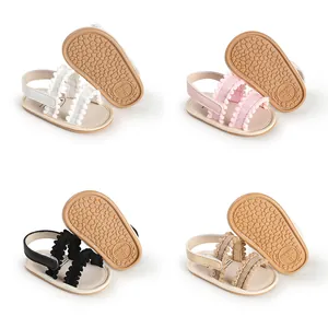 Baby Mädchen Sommer Atmungsaktive Sandalen Weiche Gummisohle Neugeborene Kleinkind Lauflernschuhe Spitze Bommel Dekor