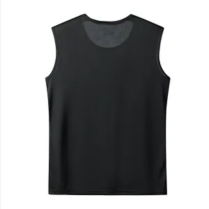 Back view of a premium black quick-dry athletic sleeveless tank top for men's fitness