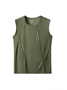 Men's olive green quick-dry sports tank top with sleeveless design for fitness running