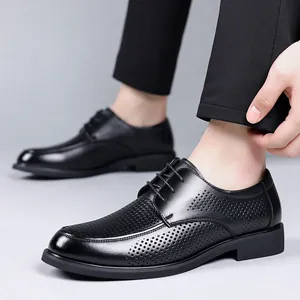 Zapatos oxford profesionales de cuero negro perforado para hombre, negocios y bodas