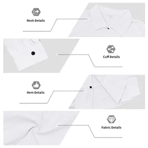 Detail view of men's white linen shirt showing collar, cuff, and fabric texture