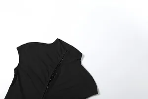 Detailed macro view of black mock neck bodice featuring hook and eye front closure