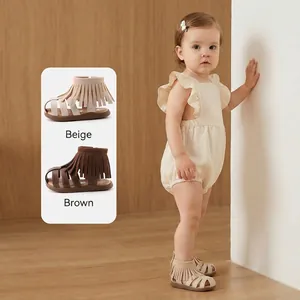 Toddler girls fringe gladiator sandals with soft anti-slip soles for summer