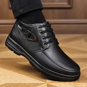 Men High Top Snow Boots First Layer Cowhide Casual Winter Leather Shoes Wear Resistant Lace Up Outdoor Footwear For Men