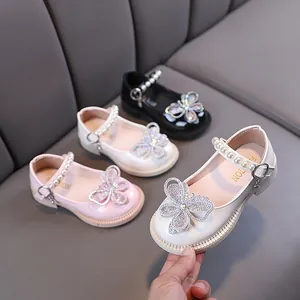 Zapatos de Princesa Mary Jane para Niña Lazo Diamantes de Imitación Perla Artificial Zapatos de Danza de Cuero Sintético Formales Elegantes
