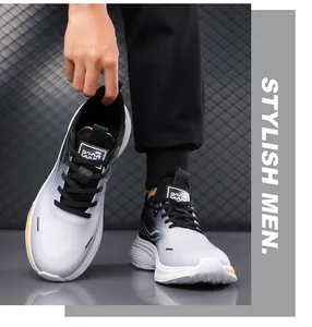 Detailed view of breathable men's sports running shoes with soft soles and gradient design