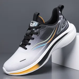 Men's breathable mesh running shoes with gray gradient design and cushioned sole