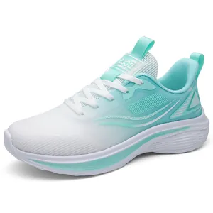 Men's breathable white and teal mesh running sneakers with lightweight foam sole