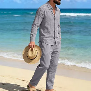 Conjunto masculino de camisa y pantalón de lino para vacaciones en la playa y relax