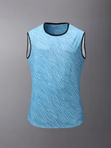 Herren schnelltrocknendes ärmelloses Sport-Tanktop mit blauem Zebramuster und schwarzem Rand