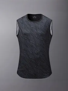 Herren Schnelltrocknendes Sport-Tanktop mit dunklem Zebramuster für Fitness und Training