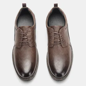 Top view of brown textured leather men's oxford shoes with gradient toe for formal wear