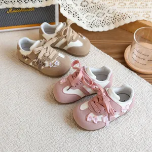 Baskets Style GAT pour Filles avec Nœud à Carreaux Chaussures Décontractées en Cuir Artificiel Épissé pour Tout-petits Printemps Automne