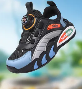 Detailed side view of children's summer mesh sports shoes with rotary laces