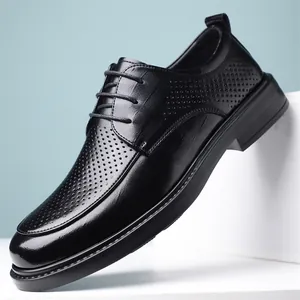 Chaussures en Cuir Business Formelles pour Hommes Respirant Ajouré Perforé Augmentation de la Taille Derby pour Mariage Bureau