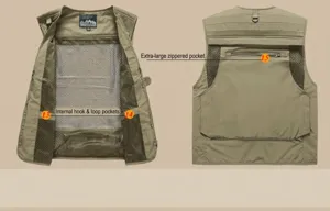 Detailed view of breathable mesh lining and multi-pocket utility vest for outdoor