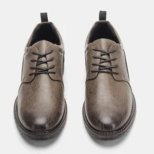 Fashionable British style brown distressed leather men's casual lace-up shoes for autumn