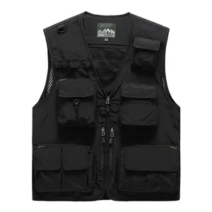 Men's lightweight multi-pocket utility vest for outdoor breathable casual wear