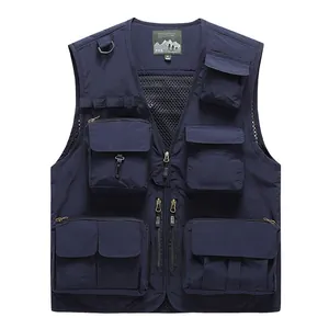 Men's navy blue multi-pocket utility vest for outdoor activities, fishing and travel