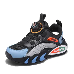 Breathable mesh children's sneakers with quick-lace dial in black and blue
