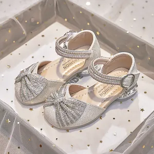 Girls Princess Sandals Rhinestone Bow Sparkling Glitter Dress Shoes Artificial Pearl Ankle Strap Soft Sole Wedding Party Little Girls Shoes