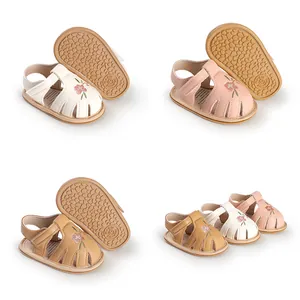 Baby Girls Summer Sandals Flower Embroidery Soft Sole Prewalker Shoes Breathable PU Leather Bowknot First Walkers For Infants