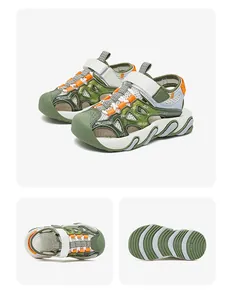 Multi-angle view of kids' closed-toe sports sandals with breathable mesh and non-slip sole