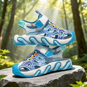 Blue and white breathable children's closed-toe sports sandals with anti-slip wave soles