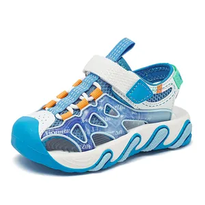 HOBIBEAR blue children's closed-toe sports sandals with breathable mesh upper and strap