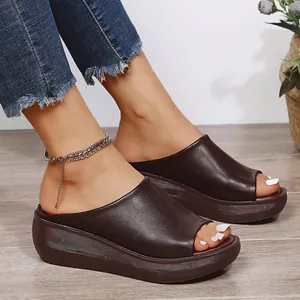 Stylish women's summer wedge sandals featuring fish mouth peep toe and thick platform sole