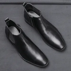 Classic black leather Chelsea boots for men with side zipper detail