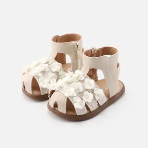 Baby girls floral sandals with soft anti-slip soles and princess style