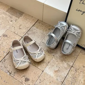 Chaussures Mary Jane pour Filles Été Chaussures de Princesse Nœud Paillettes Ajouré Maille Respirantes Chaussures Plates pour Enfants