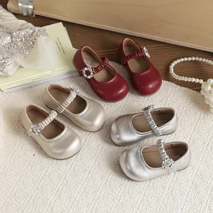 Scarpe da Principessa Mary Jane per Bambina Stile Francese Fibbia in Strass Pelle Sintetica Suola Morbida per Festa