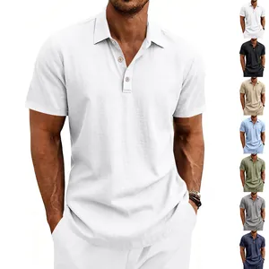Herren Leinen Polohemd Kurzarm Leicht Atmungsaktiv Urlaub Lässig Locker Gewebtes Polo Top Für Sommer Alltag