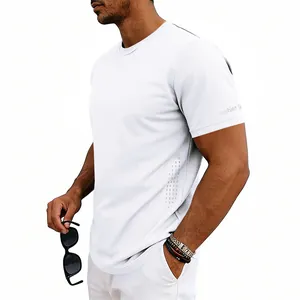Camiseta deportiva blanca para hombre, secado rápido, con orificios laterales de ventilación