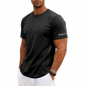 Camiseta deportiva para hombre negra, de secado rápido y transpirable
