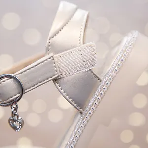 New 2026 girls' princess closed-toe sandals with heart charm and sparkling rhinestones