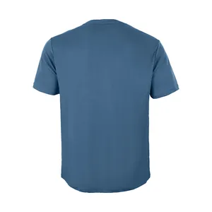 Vista posterior detallada de camiseta deportiva azul transpirable de secado rápido hombre