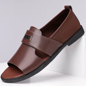 Herren Römische Casual Sandalen Mikrofaserleder Atmungsaktiv Rutschfest Strandschuhe Metalldekor Outdoor Sommer Slides