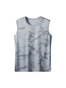 Men's grey camouflage quick-dry sleeveless tank top, breathable gym sports vest