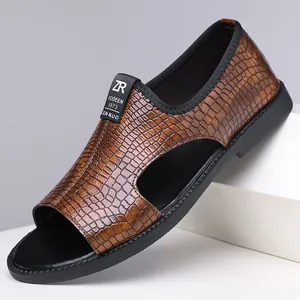 Heren Casual Romeinse Sandalen Krokodillenpatroon Open Teen Zachte Zool Strandschoenen Midden-Oosten Outdoor Instap Sandalen