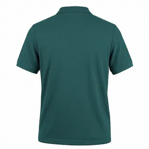 Detailed back view of a heavy texture dark green waffle knit polo shirt for men's wear